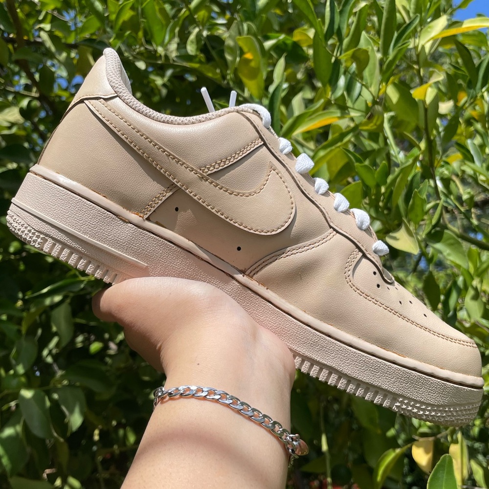 Brown Coffee Dip Dyed Custom Air Force 1s w/ White Regular Laces